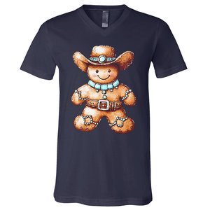 Funny Cowboy Howdy Gingerbread Christmas Holiday V-Neck T-Shirt