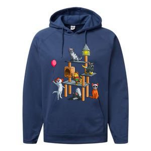 Funny Cat Horror Movies Cute Halloween For Cat Kitty Lovers Cool Gift Performance Fleece Hoodie