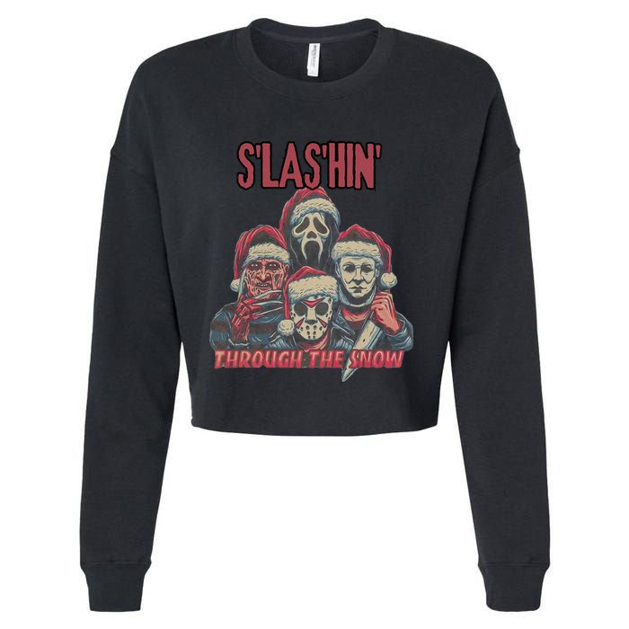 Funny Christmas Horror Characters Ugly Christmas Sweater Cropped Pullover Crew