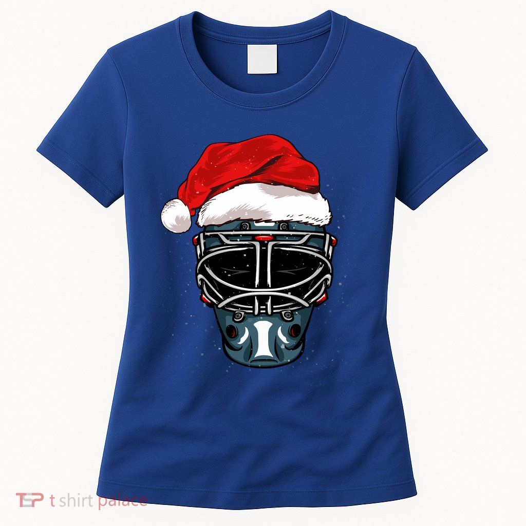 Funny Christmas Hockey Goalie Mask Santa Hat Xmas Celebrate Long Sleeve Womens T-Shirt