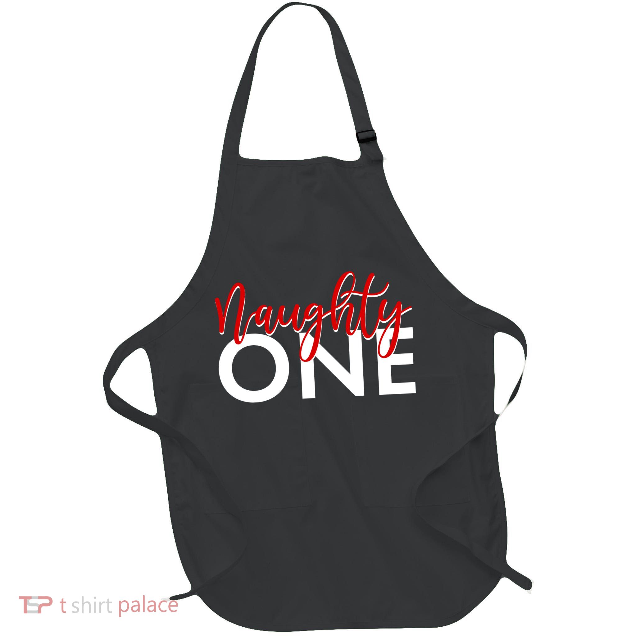 Funny Christmas Holiday Matching Shirt Naughty One Full-Length Apron With Pockets