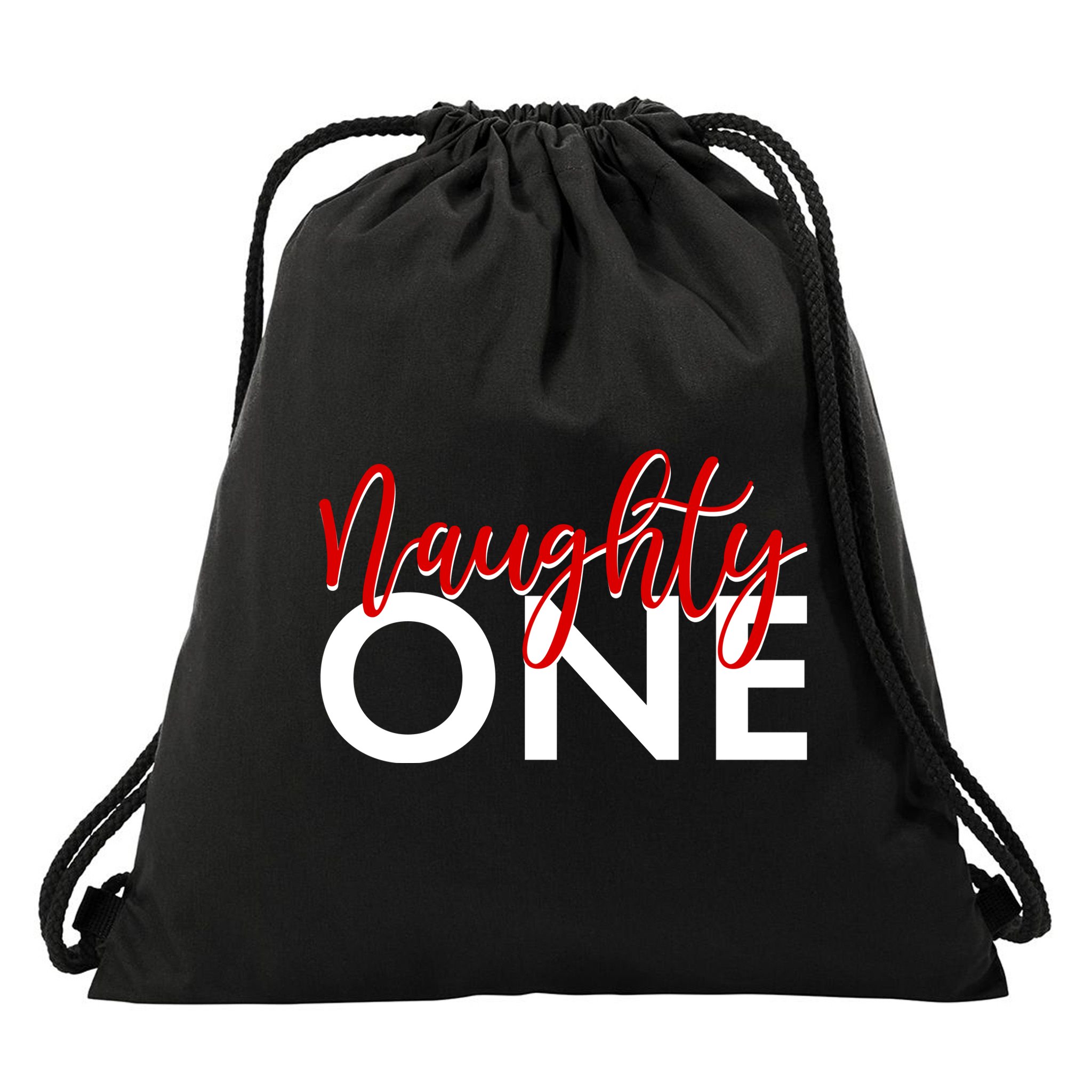 Funny Christmas Holiday Matching Shirt Naughty One Drawstring Bag
