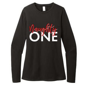 Funny Christmas Holiday Matching Shirt Naughty One Womens CVC Long Sleeve Shirt