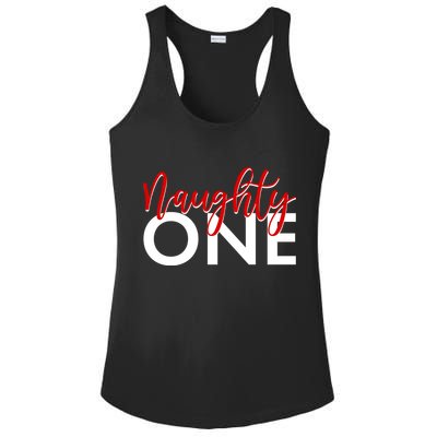 Funny Christmas Holiday Matching Shirt Naughty One Ladies PosiCharge Competitor Racerback Tank