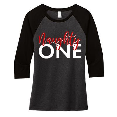 Funny Christmas Holiday Matching Shirt Naughty One Women's Tri-Blend 3/4-Sleeve Raglan Shirt