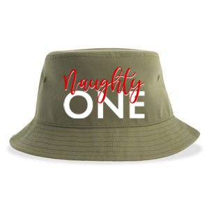 Funny Christmas Holiday Matching Shirt Naughty One Sustainable Bucket Hat