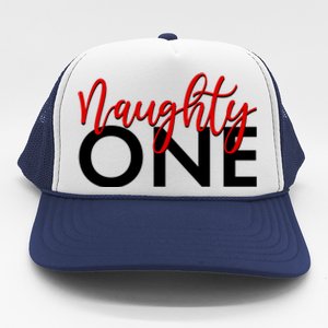 Funny Christmas Holiday Matching Shirt Naughty One Trucker Hat