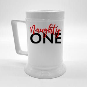 Funny Christmas Holiday Matching Shirt Naughty One Beer Stein