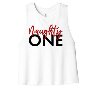 Funny Christmas Holiday Matching Shirt Naughty One Women's Racerback Cropped Tank