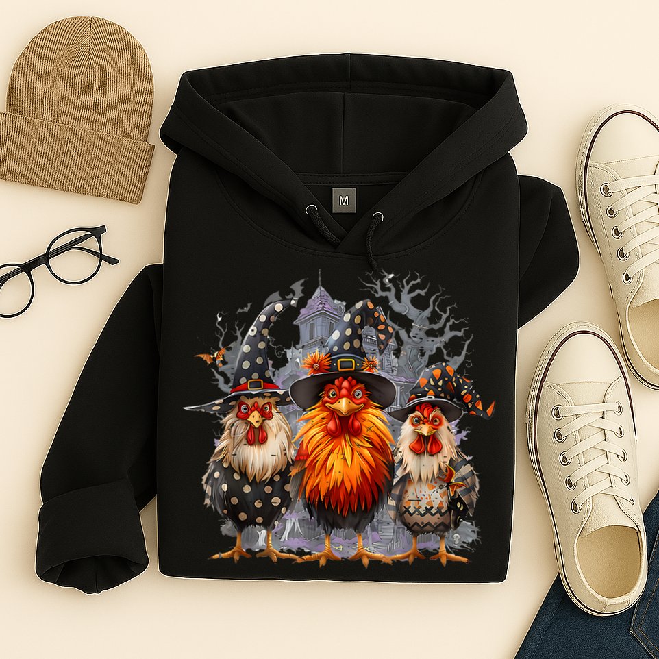 Funny Chicken Halloween Costume Spooky Season Chickens Witch Hoodie