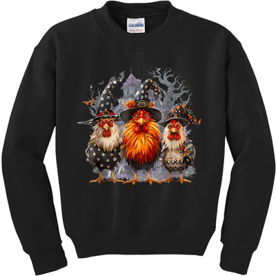 Funny Chicken Halloween Costume Spooky Season Chickens Witch Kids Sweatshirt