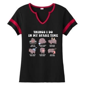 Funny Cute Hippo Moo Deng Things I Do In My Spare Time Meme Ladies Halftime Notch Neck Tee