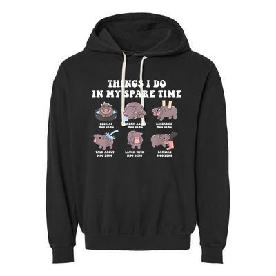 Funny Cute Hippo Moo Deng Things I Do In My Spare Time Meme Garment-Dyed Fleece Hoodie