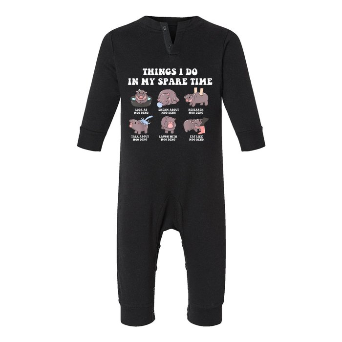 Funny Cute Hippo Moo Deng Things I Do In My Spare Time Meme Infant Fleece One Piece