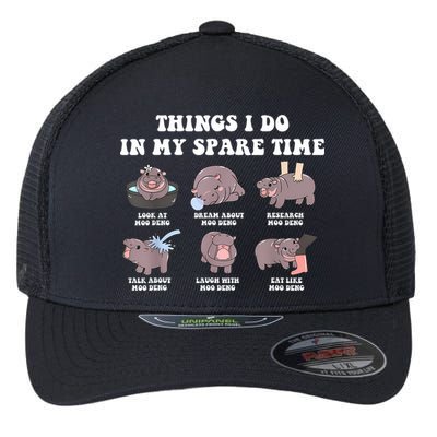 Funny Cute Hippo Moo Deng Things I Do In My Spare Time Meme Flexfit Unipanel Trucker Cap