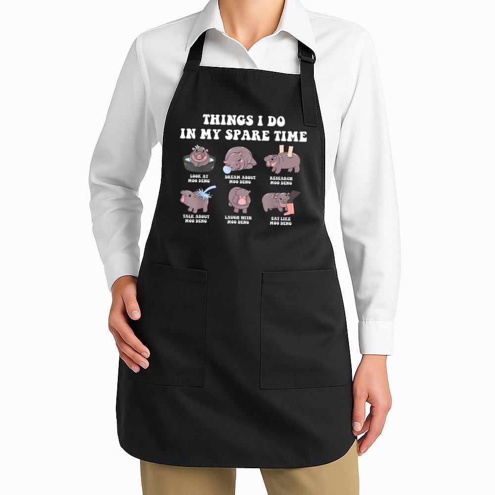 Funny Cute Hippo Moo Deng Things I Do In My Spare Time Meme Apron