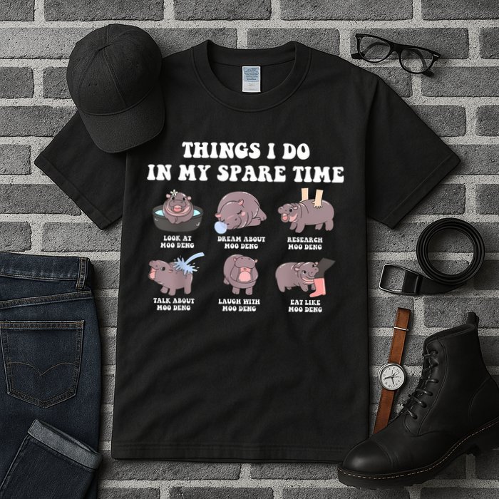 Funny Cute Hippo Moo Deng Things I Do In My Spare Time Meme Tall T-Shirt