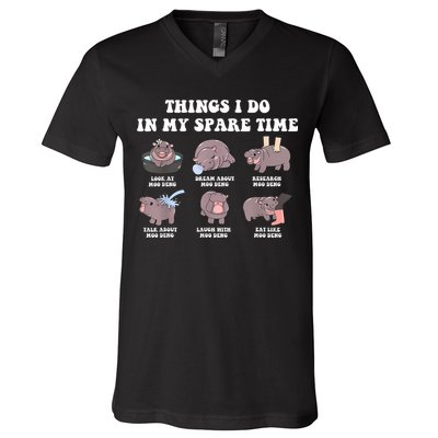 Funny Cute Hippo Moo Deng Things I Do In My Spare Time Meme V-Neck T-Shirt