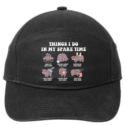Funny Cute Hippo Moo Deng Things I Do In My Spare Time Meme 7-Panel Snapback Hat