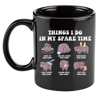 Funny Cute Hippo Moo Deng Things I Do In My Spare Time Meme 11oz C Handle Ceramic Mug