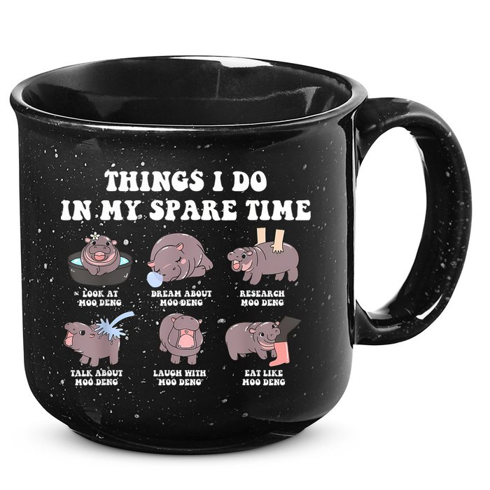 Funny Cute Hippo Moo Deng Things I Do In My Spare Time Meme 15oz Campfire Ceramic Mug