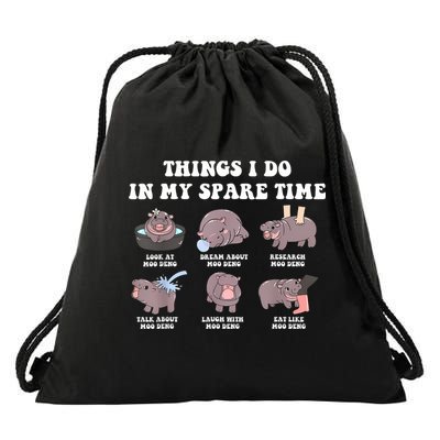Funny Cute Hippo Moo Deng Things I Do In My Spare Time Meme Drawstring Bag