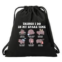 Funny Cute Hippo Moo Deng Things I Do In My Spare Time Meme Drawstring Bag