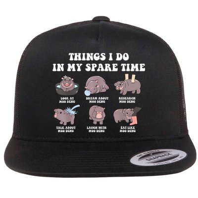 Funny Cute Hippo Moo Deng Things I Do In My Spare Time Meme Flatbill Hat