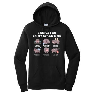 Funny Cute Hippo Moo Deng Things I Do In My Spare Time Meme Women's Pullover Hoodie