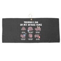 Funny Cute Hippo Moo Deng Things I Do In My Spare Time Meme Large Microfiber Waffle Golf Towel