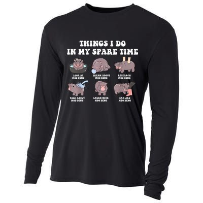 Funny Cute Hippo Moo Deng Things I Do In My Spare Time Meme Cooling Performance Long Sleeve Crew