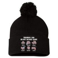 Funny Cute Hippo Moo Deng Things I Do In My Spare Time Meme Pom Pom 12in Knit Beanie