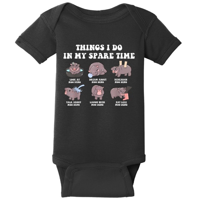 Funny Cute Hippo Moo Deng Things I Do In My Spare Time Meme Baby Bodysuit