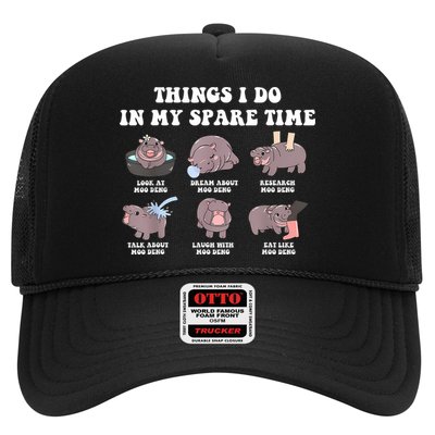 Funny Cute Hippo Moo Deng Things I Do In My Spare Time Meme Trucker Hat