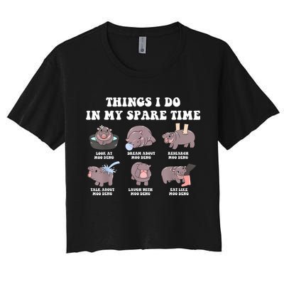 Funny Cute Hippo Moo Deng Things I Do In My Spare Time Meme Crop Top