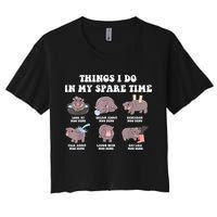 Funny Cute Hippo Moo Deng Things I Do In My Spare Time Meme Crop Top
