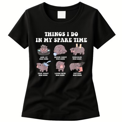 Funny Cute Hippo Moo Deng Things I Do In My Spare Time Meme Womens T-Shirt