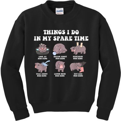 Funny Cute Hippo Moo Deng Things I Do In My Spare Time Meme Kids Sweatshirt
