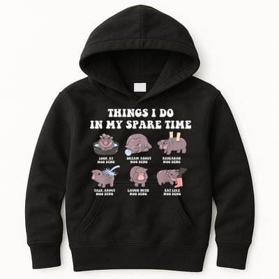 Funny Cute Hippo Moo Deng Things I Do In My Spare Time Meme Kids Hoodie