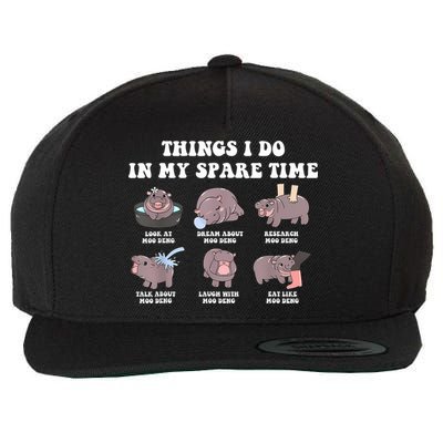 Funny Cute Hippo Moo Deng Things I Do In My Spare Time Meme Wool Snapback Cap