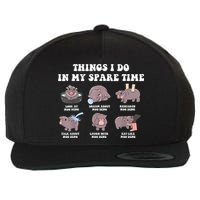 Funny Cute Hippo Moo Deng Things I Do In My Spare Time Meme Wool Snapback Cap