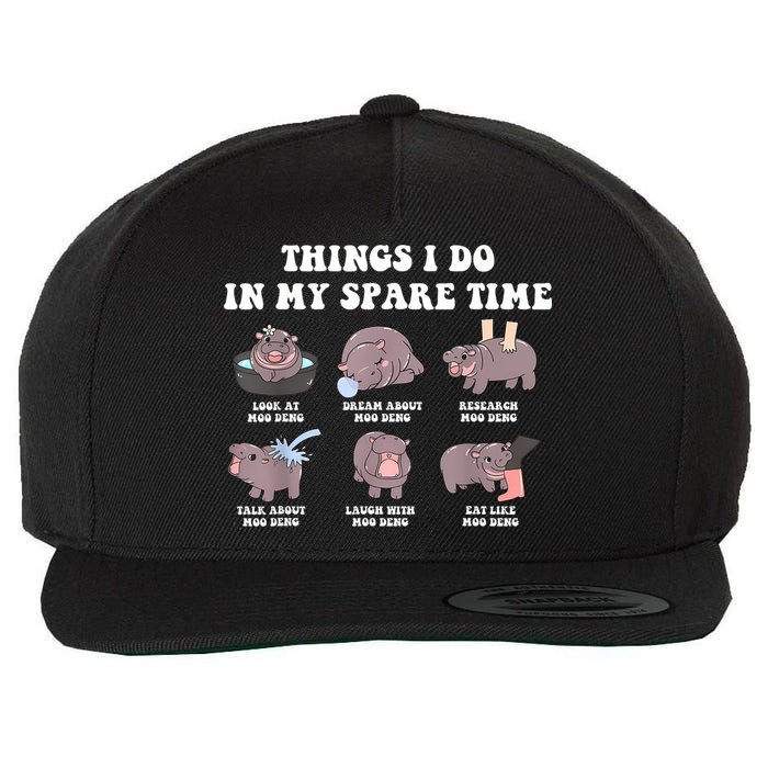 Funny Cute Hippo Moo Deng Things I Do In My Spare Time Meme Wool Snapback Cap