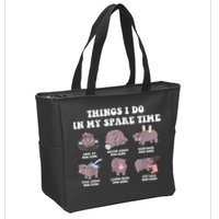 Funny Cute Hippo Moo Deng Things I Do In My Spare Time Meme Zip Tote Bag