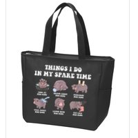 Funny Cute Hippo Moo Deng Things I Do In My Spare Time Meme Zip Tote Bag