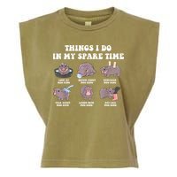 Funny Cute Hippo Moo Deng Things I Do In My Spare Time Meme Garment-Dyed Women's Muscle Tee