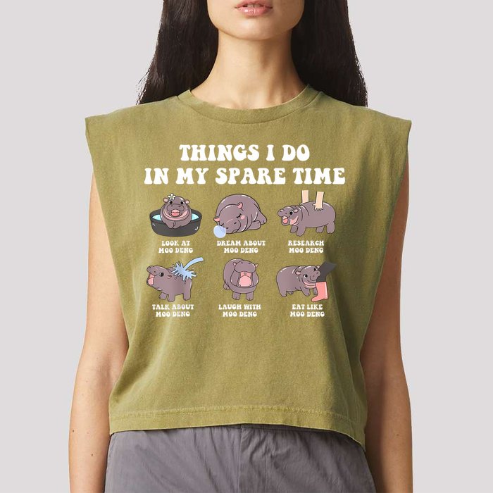 Funny Cute Hippo Moo Deng Things I Do In My Spare Time Meme Garment-Dyed Women's Muscle Tee