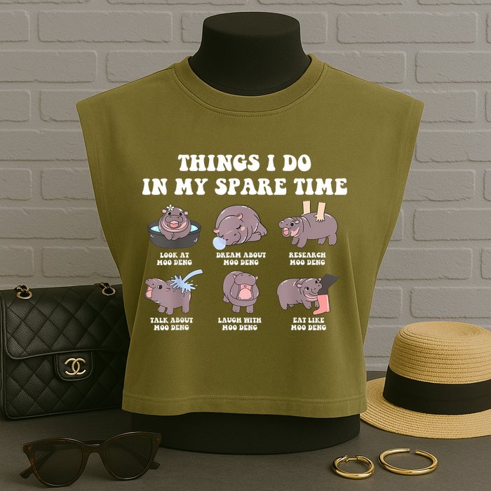 Funny Cute Hippo Moo Deng Things I Do In My Spare Time Meme Garment-Dyed Women's Muscle Tee