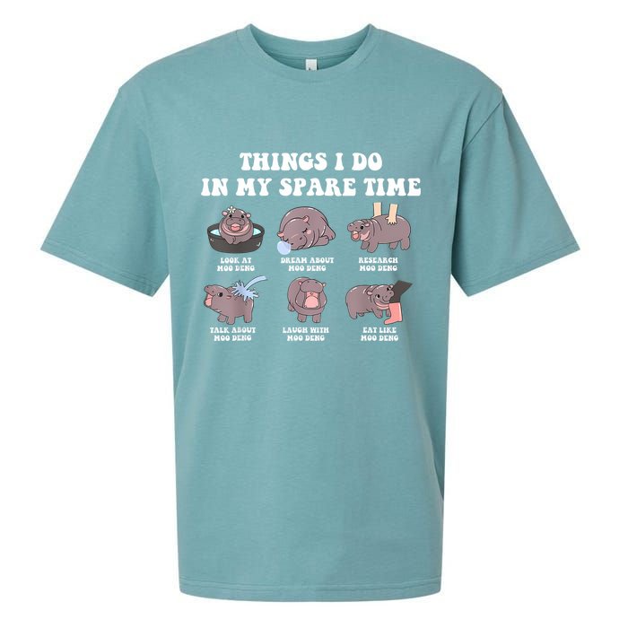 Funny Cute Hippo Moo Deng Things I Do In My Spare Time Meme Sueded Cloud Jersey T-Shirt