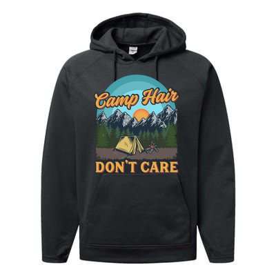 Funny Camp Hair Don't Care Performance Fleece Hoodie