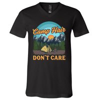 Funny Camp Hair Don't Care V-Neck T-Shirt